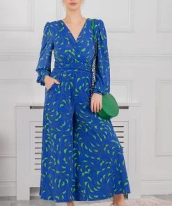 Jolie Moi Blue Devora Long Sleeve Jumpsuit