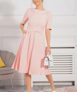 Jolie Moi Pink Beckie Fold Over Neck Dress