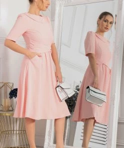 Jolie Moi Pink Beckie Fold Over Neck Dress -Jolie Moi Sales unnamed file 1448 scaled