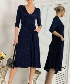 Jolie Moi Blue Delylah V-Neck Midi Dress -Jolie Moi Sales unnamed file 147