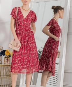 Jolie Moi Red Stacy Cross Front Mesh Dress -Jolie Moi Sales unnamed file 151 scaled