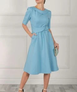 Jolie Moi Blue Maayan Fold Neck Dress -Jolie Moi Sales unnamed file 16 scaled