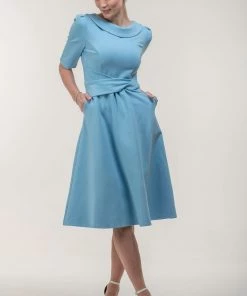 Jolie Moi Blue Maayan Fold Neck Dress -Jolie Moi Sales unnamed file 17 scaled