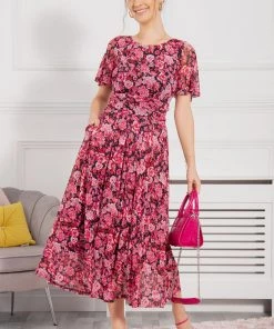 Jolie Moi Blue Gianna Print Mesh Maxi Dress