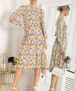 Jolie Moi Yellow Vesper Long Sleeve Midi Dress