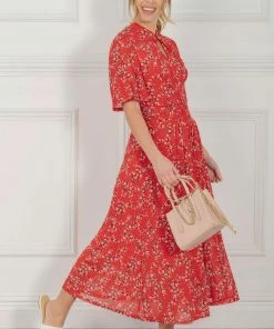 Jolie Moi Carina Red Key Hole Neck Mesh Dress -Jolie Moi Sales unnamed file 225 scaled