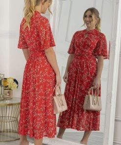 Jolie Moi Carina Red Key Hole Neck Mesh Dress -Jolie Moi Sales unnamed file 226 scaled