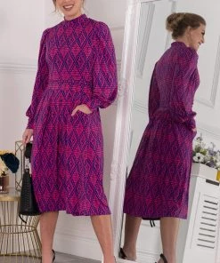 Jolie Moi Purple Kathryn Long Sleeve Midi Dress