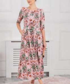 Jolie Moi Dorothy Pink 3/4 Sleeve Maxi Dress