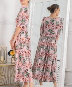 Jolie Moi Dorothy Pink 3/4 Sleeve Maxi Dress -Jolie Moi Sales unnamed file 240 scaled