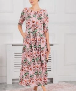 Jolie Moi Dorothy Pink 3/4 Sleeve Maxi Dress -Jolie Moi Sales unnamed file 242