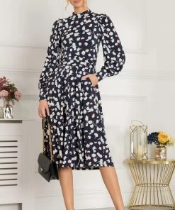 Jolie Moi Blue Kathryn Long Sleeve Midi Dress