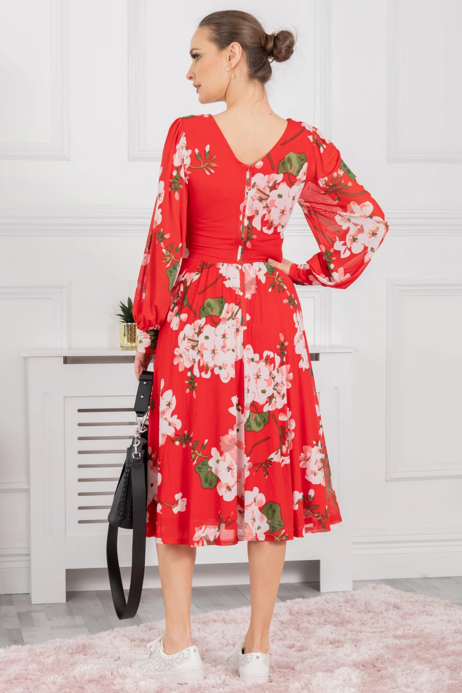 Jolie Moi Red Gianna Long Sleeve Mesh Dress 4 Jolie Moi Red Gianna Long Sleeve Mesh Dress - Image 2