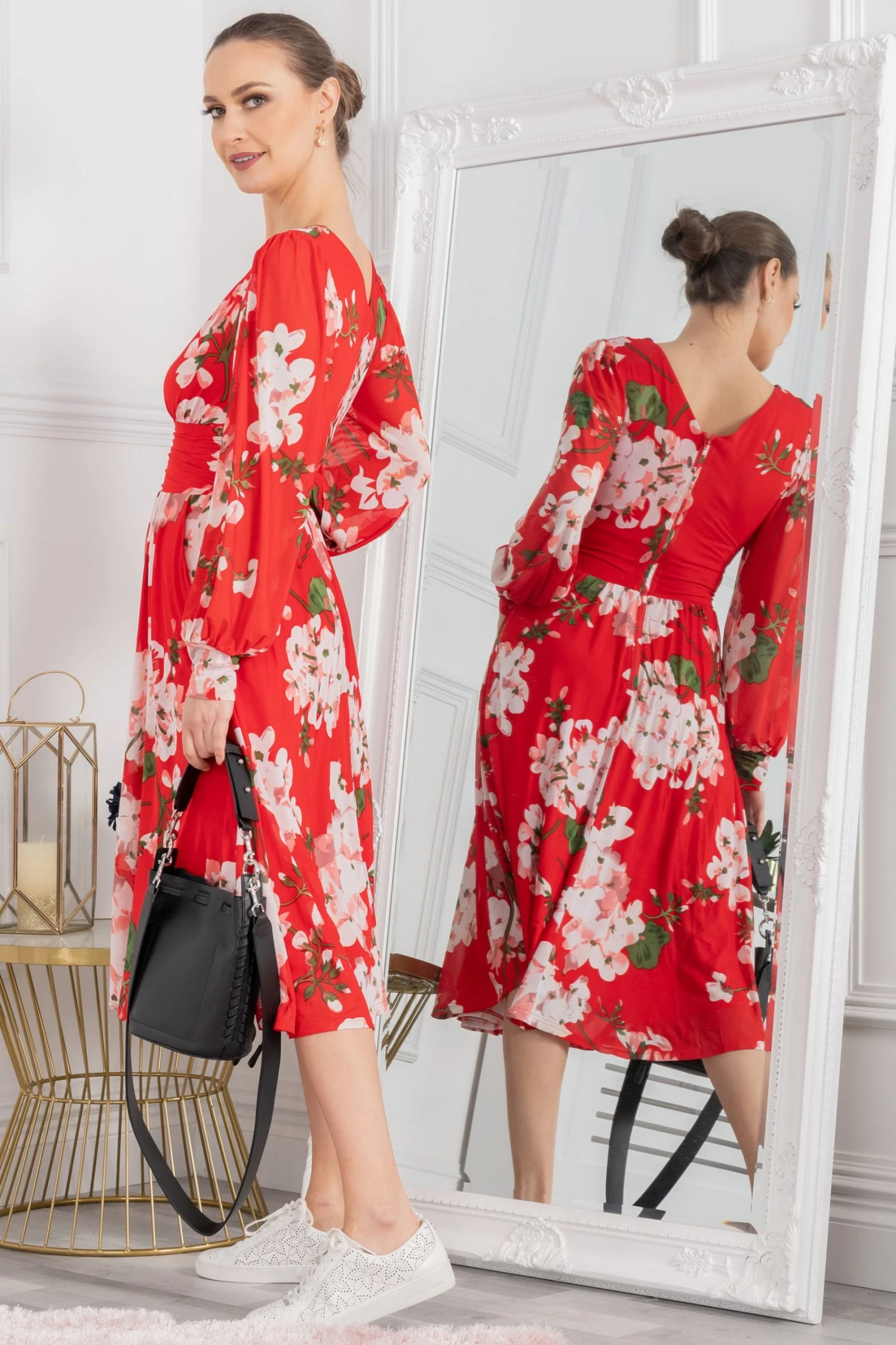 Jolie Moi Red Gianna Long Sleeve Mesh Dress 5 Jolie Moi Red Gianna Long Sleeve Mesh Dress - Image 3