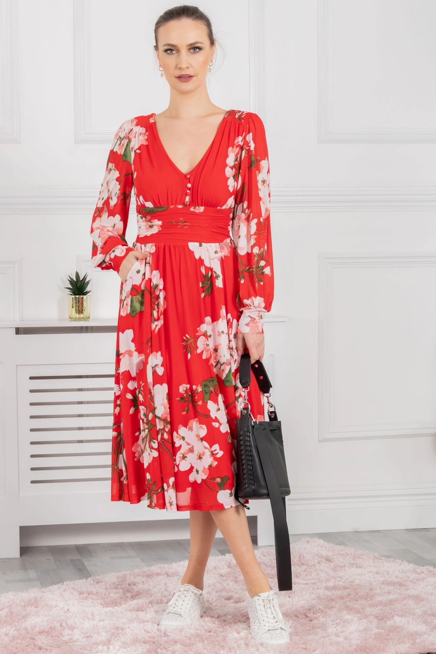 Jolie Moi Red Gianna Long Sleeve Mesh Dress 6 Jolie Moi Red Gianna Long Sleeve Mesh Dress - Image 4