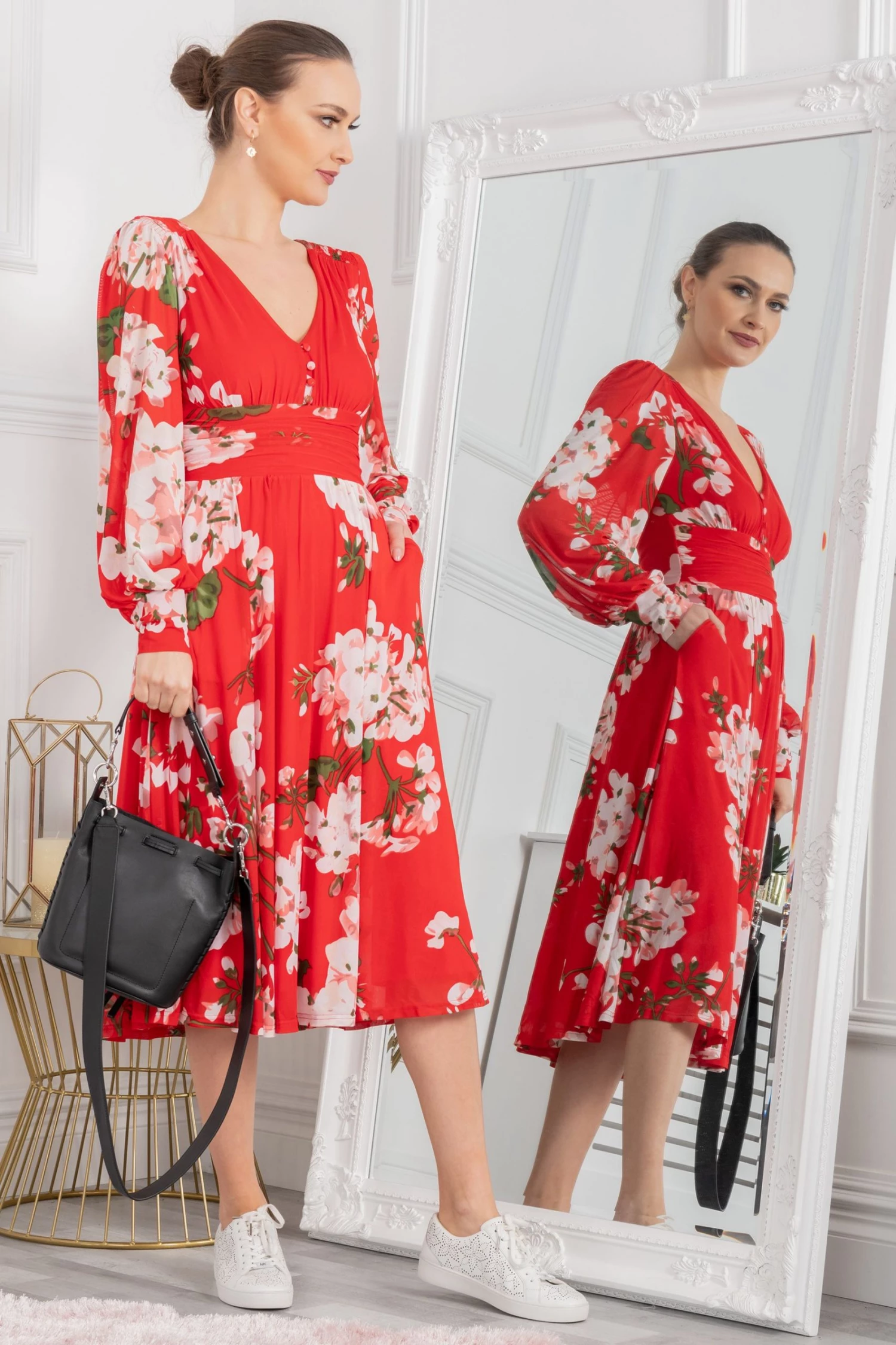 Jolie Moi Red Gianna Long Sleeve Mesh Dress 7 Jolie Moi Red Gianna Long Sleeve Mesh Dress - Image 5