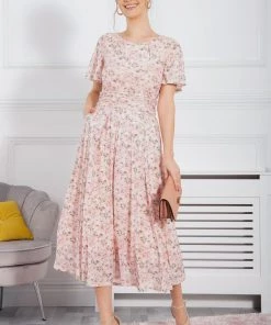 Jolie Moi Orange Gianna Print Mesh Maxi Dress