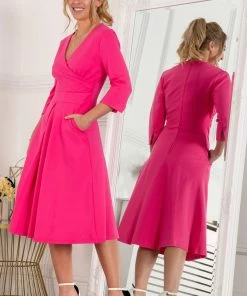 Jolie Moi Pink Paige 3/4 Sleeve Wrap Dress -Jolie Moi Sales unnamed file 297 scaled