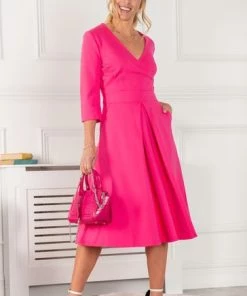 Jolie Moi Pink Paige 3/4 Sleeve Wrap Dress -Jolie Moi Sales unnamed file 299