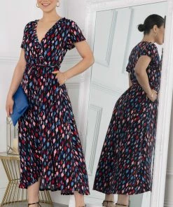 Jolie Moi Blue Lola Wrap Dip Hem Maxi Dress