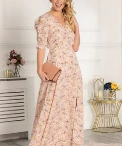 Jolie Moi Pink Puffy Sleeved Maxi Dress -Jolie Moi Sales unnamed file 317
