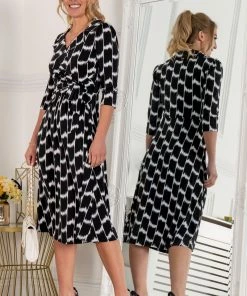 Jolie Moi Sylvie Black Wrap Collar Dress