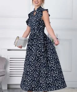 Jolie Moi Blue Ruffle Shoulder Maxi Dress -Jolie Moi Sales unnamed file 326 scaled