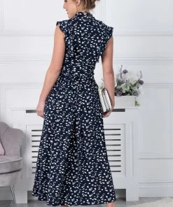 Jolie Moi Blue Ruffle Shoulder Maxi Dress -Jolie Moi Sales unnamed file 327 scaled