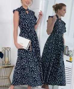 Jolie Moi Blue Ruffle Shoulder Maxi Dress -Jolie Moi Sales unnamed file 328 scaled