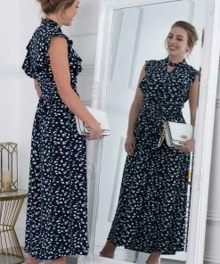 Jolie Moi Blue Ruffle Shoulder Maxi Dress -Jolie Moi Sales unnamed file 329 scaled