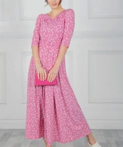 Jolie Moi Pink Denisse Spotty Jersey Maxi Dress