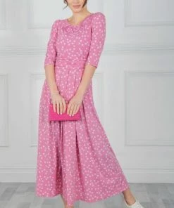 Jolie Moi Pink Denisse Spotty Jersey Maxi Dress -Jolie Moi Sales unnamed file 343