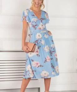 Jolie Moi Blue Kiley Wrap Front Mesh Dress -Jolie Moi Sales unnamed file 355