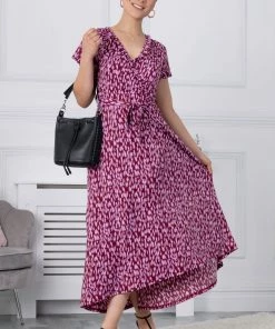 Jolie Moi Red Wrap Dip Hem Maxi Dress