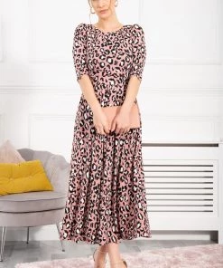 Jolie Moi Pink Animal Print Sleeved Jersey Maxi Dress -Jolie Moi Sales unnamed file 364 scaled
