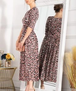 Jolie Moi Pink Animal Print Sleeved Jersey Maxi Dress -Jolie Moi Sales unnamed file 365 scaled