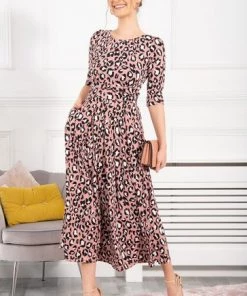 Jolie Moi Pink Animal Print Sleeved Jersey Maxi Dress -Jolie Moi Sales unnamed file 368