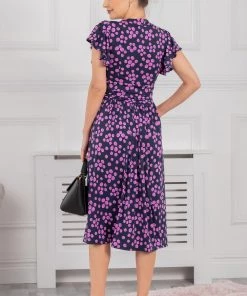 Jolie Moi Blue Beverly Tie Neck Midi Dress