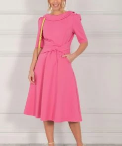 Jolie Moi Pink Maayan Fold Neck Dress -Jolie Moi Sales unnamed file 37 scaled