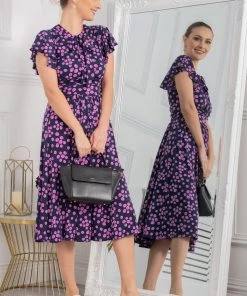 Jolie Moi Blue Beverly Tie Neck Midi Dress -Jolie Moi Sales unnamed file 371 scaled