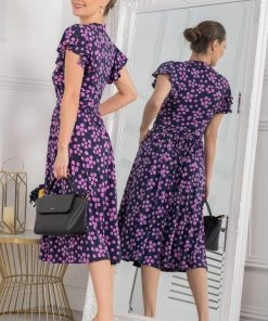 Jolie Moi Blue Beverly Tie Neck Midi Dress -Jolie Moi Sales unnamed file 372 scaled