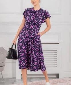 Jolie Moi Blue Beverly Tie Neck Midi Dress -Jolie Moi Sales unnamed file 374