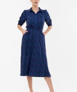 Jolie Moi Animal Calla Ruched Sleeve Shirt Dress