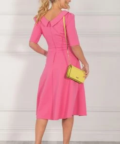 Jolie Moi Pink Maayan Fold Neck Dress -Jolie Moi Sales unnamed file 38 scaled