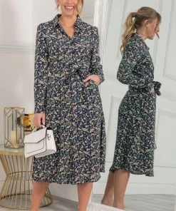 Jolie Moi Blue Shea Viscose Shirt Midi Dress