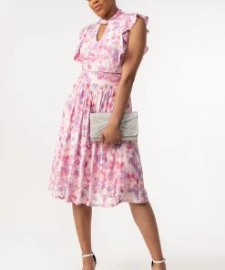 Jolie Moi Pink Emily Frilly Mesh Midi Dress