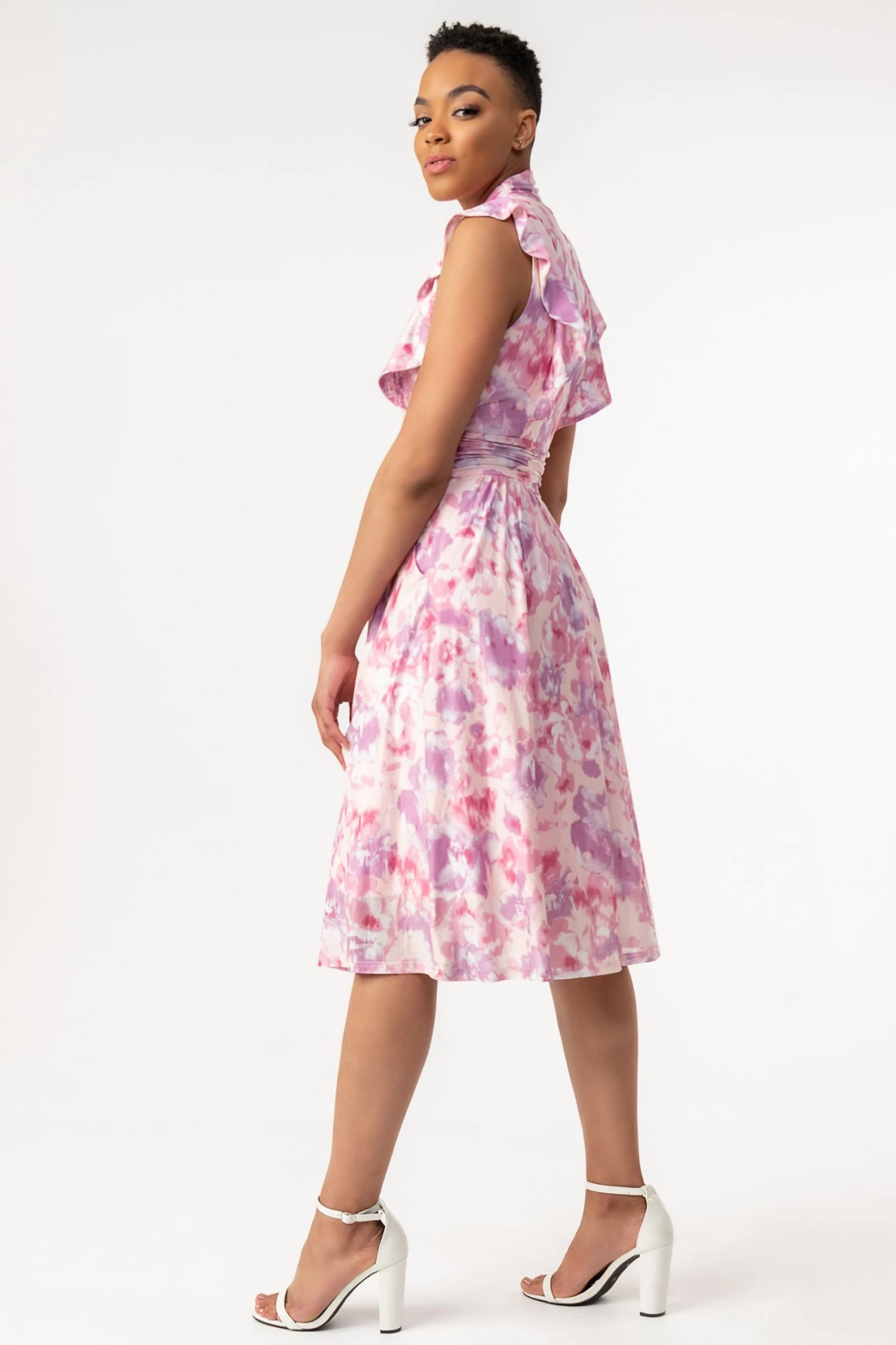 Jolie Moi Pink Emily Frilly Mesh Midi Dress 5 Jolie Moi Pink Emily Frilly Mesh Midi Dress - Image 3