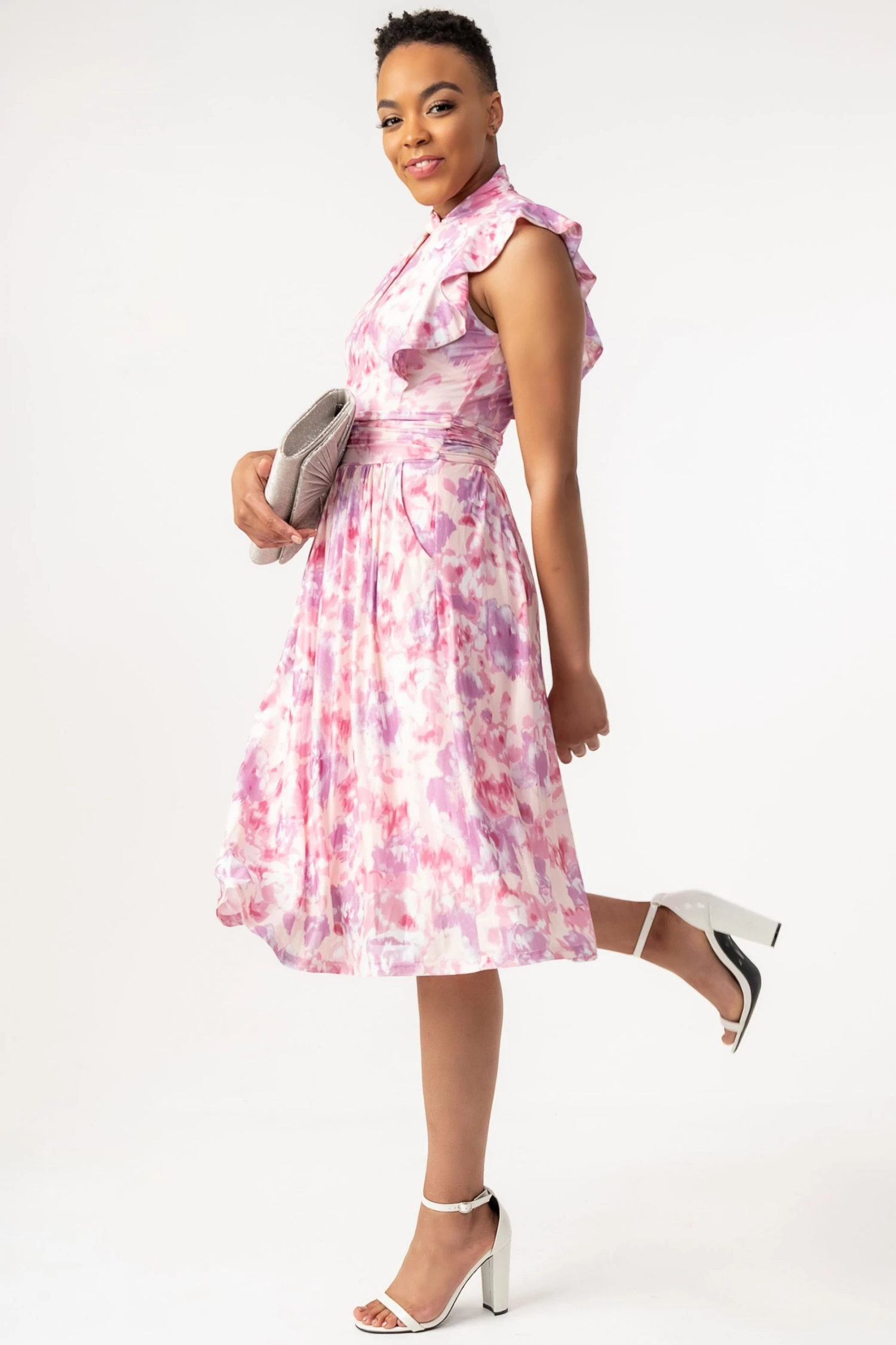 Jolie Moi Pink Emily Frilly Mesh Midi Dress 7 Jolie Moi Pink Emily Frilly Mesh Midi Dress - Image 5