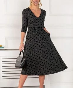 Jolie Moi Delylah Black V-Neck Midi Dress -Jolie Moi Sales unnamed file 400