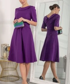 Jolie Moi Purple Maayan Fold Neck Dress